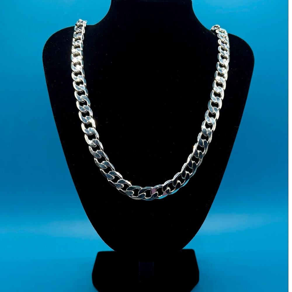 NEW 19" Stamped 925 Sterling Silver Over Steel Cuban Chain